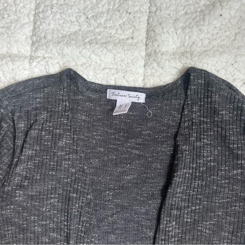 STREETWEAR SOCIETY- Long Grey Cardigan Sweater - Picture 3 of 12